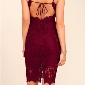 LULU'S BURGUNDY LACE MIDI DRESS